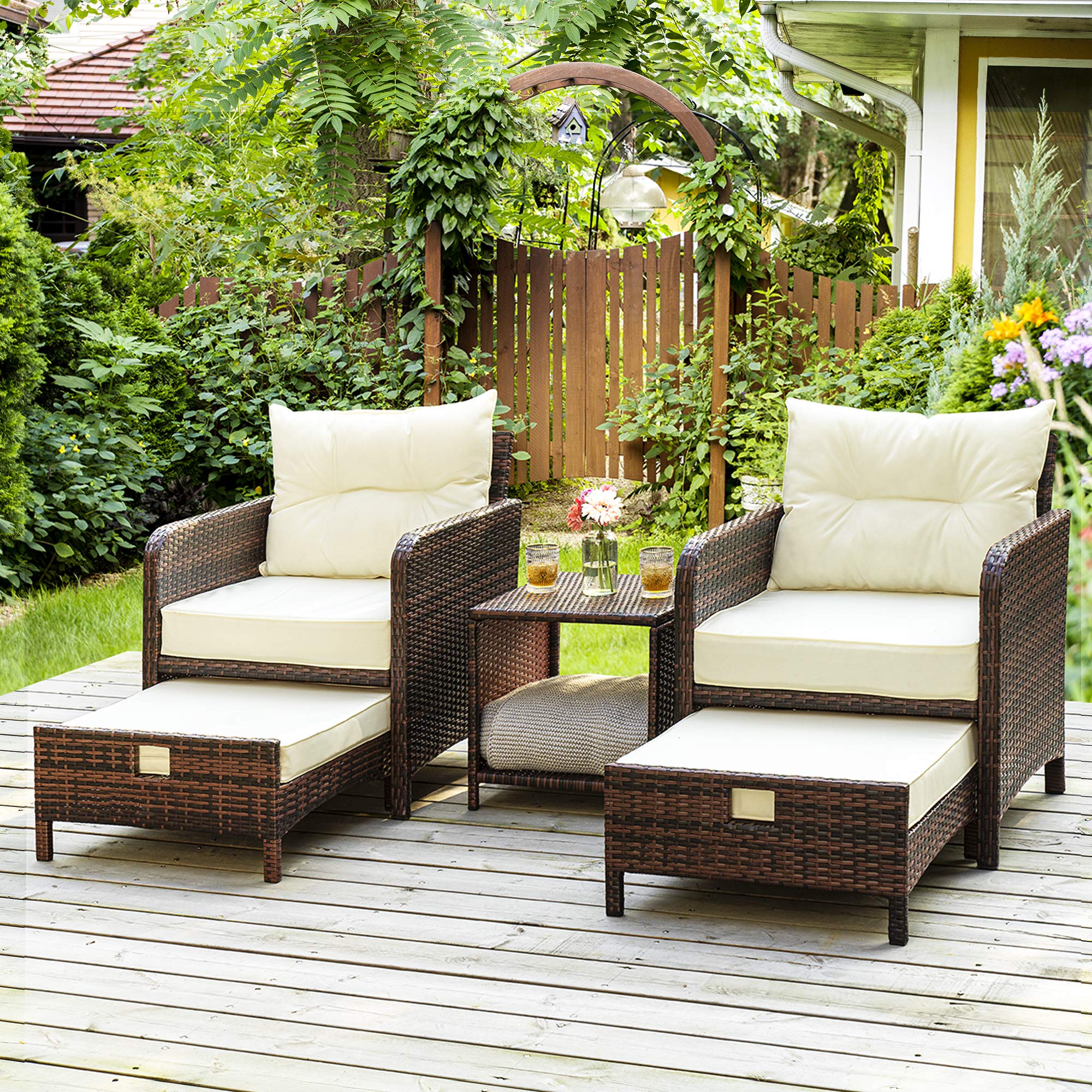 COSIEST 4-Piece Outdoor Wicker Conversation Set with Ottoman
