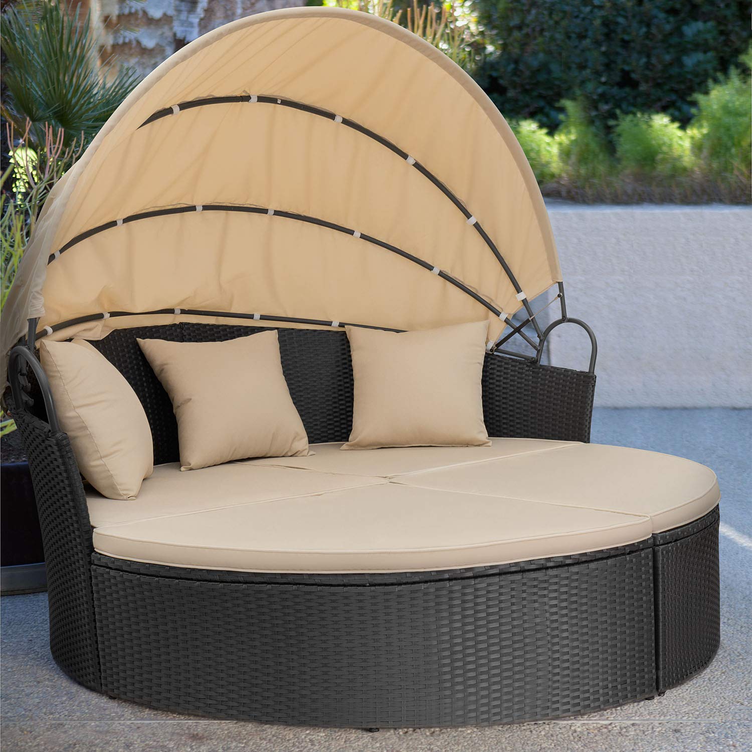 Devoko Outdoor Patio Daybed with Canopy and Privacy Curtains