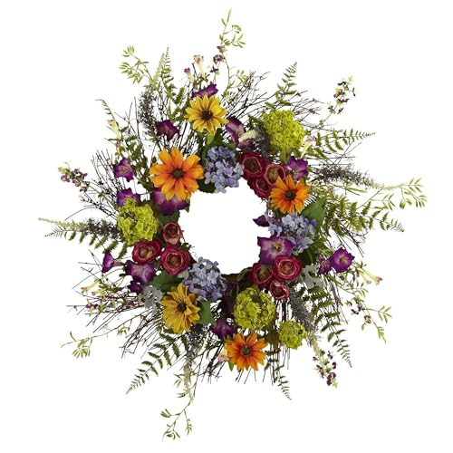 Nearly Natural 24-in Spring Mixed Floral Wreath