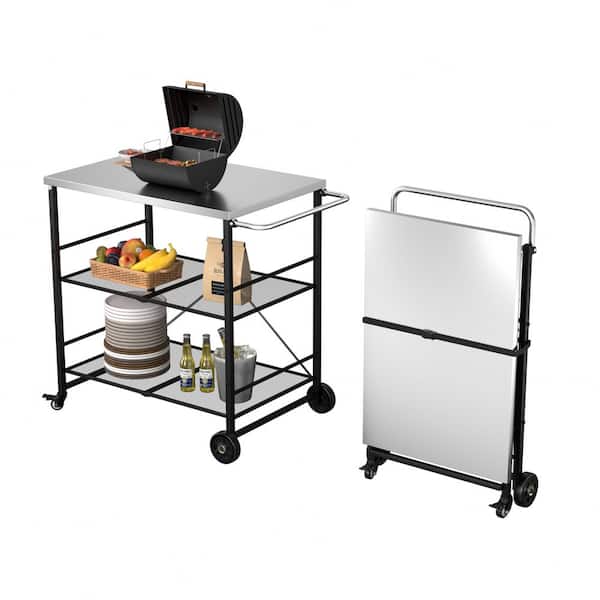Outsunny Stainless Steel Outdoor Rolling Grill Cart Prep Table