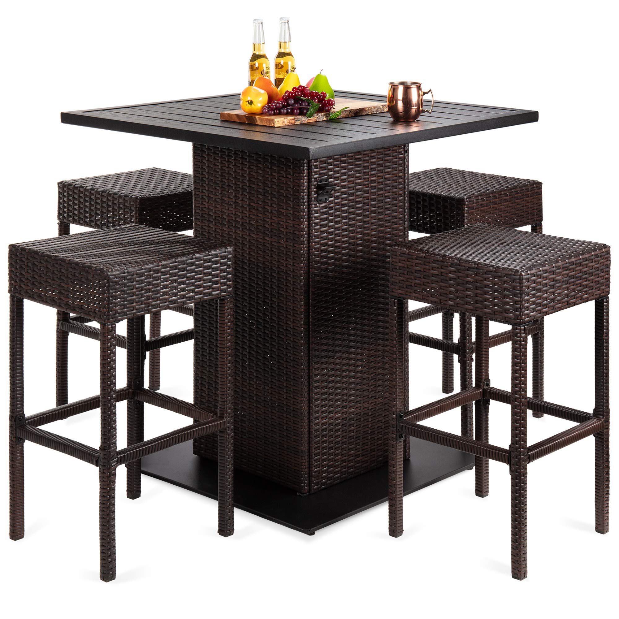 PHI VILLA Outdoor Patio Round Side Table with Built-In Ice Bucket