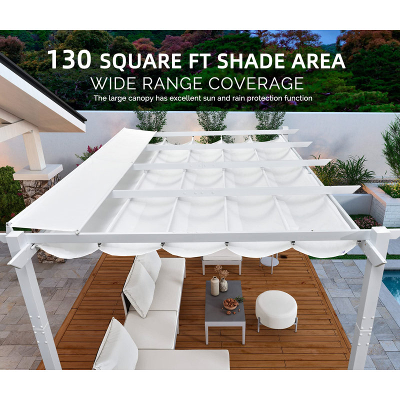 Purple Leaf 10 x 13 ft Aluminum Pergola with Retractable Canopy