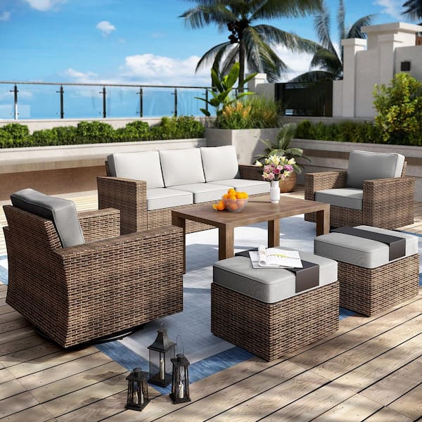 Suncrown Outdoor 4-Piece Wicker Conversation Set with Ottoman