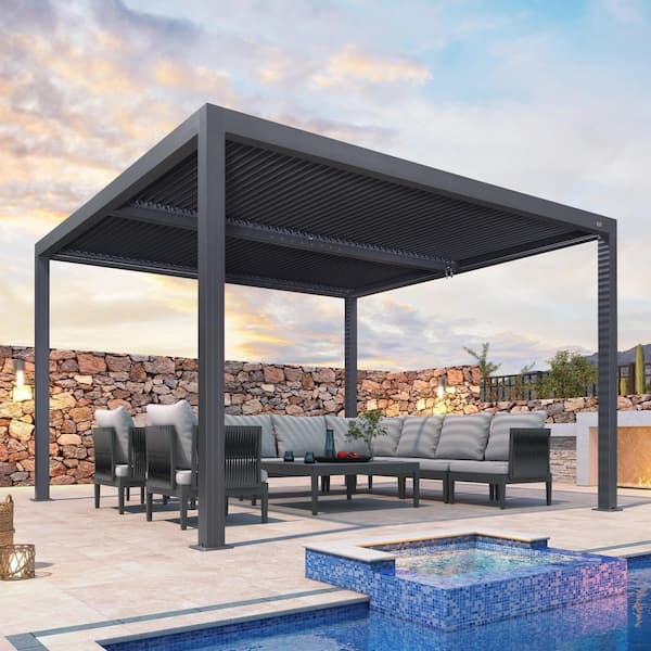 Sunjoy 10x12 Outdoor Pergola with Adjustable Louvered Roof